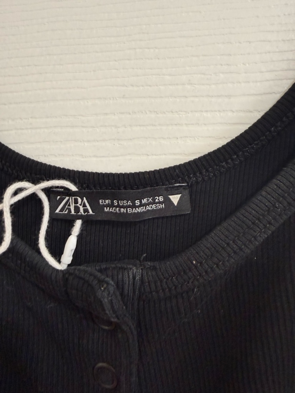 ZARA Black Ribbed Button-Front Top